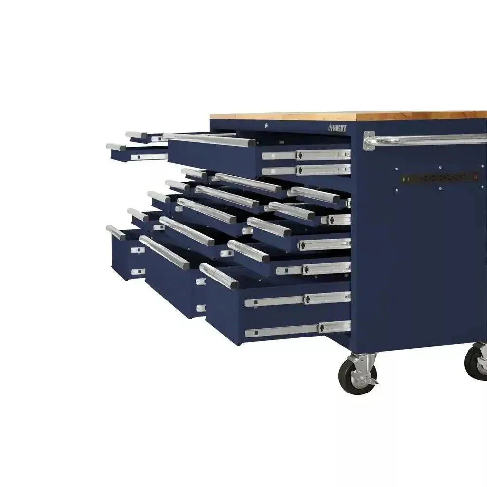 72-Inch 18-Drawer Mobile Workbench with Solid Wood Top, Gloss Blue - Image 5