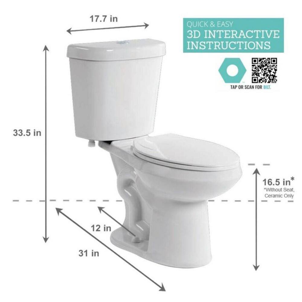 2-Piece 1.28 GPF High-Efficiency Single-Flush Elongated Toilet, White - Image 2