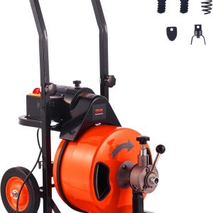 100FT x 1/2-Inch Drain Cleaner Machine, Auto-Feed Sewer Snake with 4 Cutters and Foot Switch for 1-4 Inch Pipes
