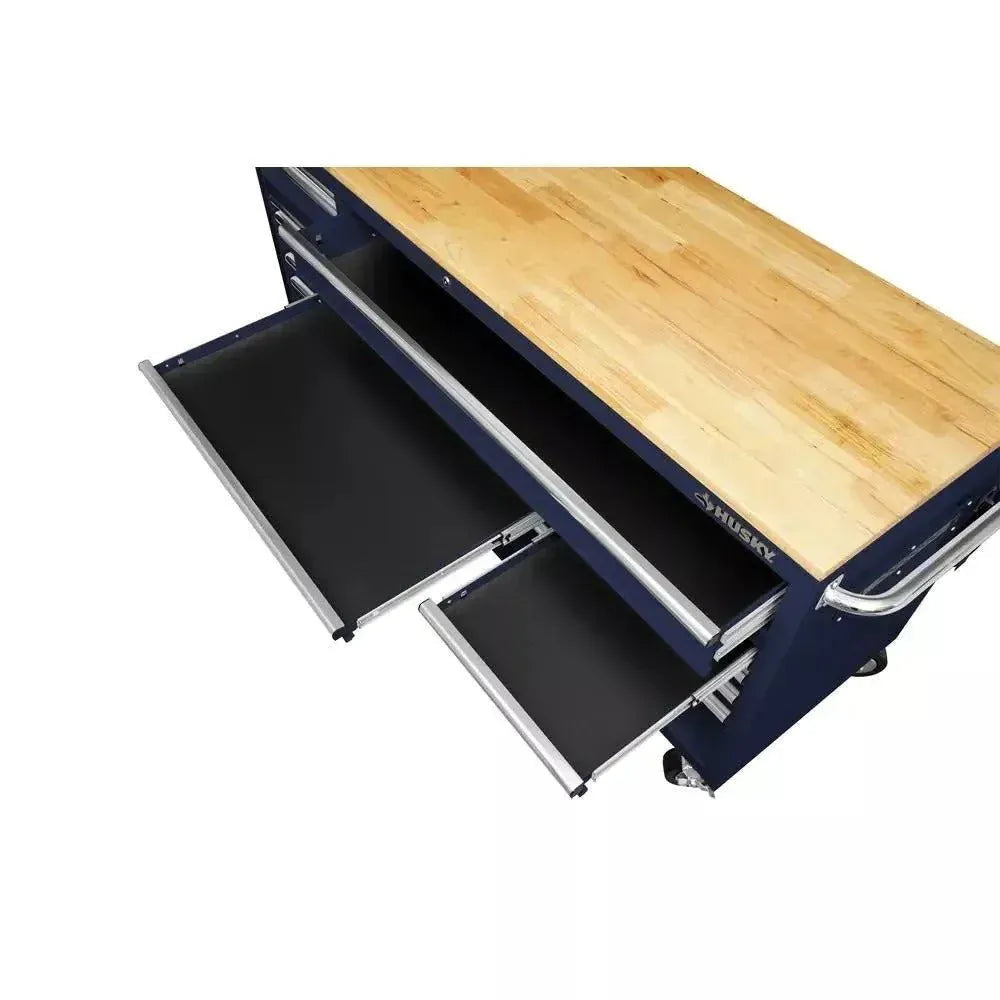 72-Inch 18-Drawer Mobile Workbench with Solid Wood Top, Gloss Blue - Image 2