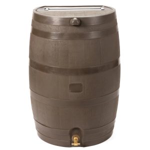 50 Gallon Rain Barrel with Brass Spigot, Walnut Rainwater Collection Barrel for Garden and Outdoor Use